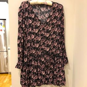 Flowers Long Sleeve Ruffle Dress